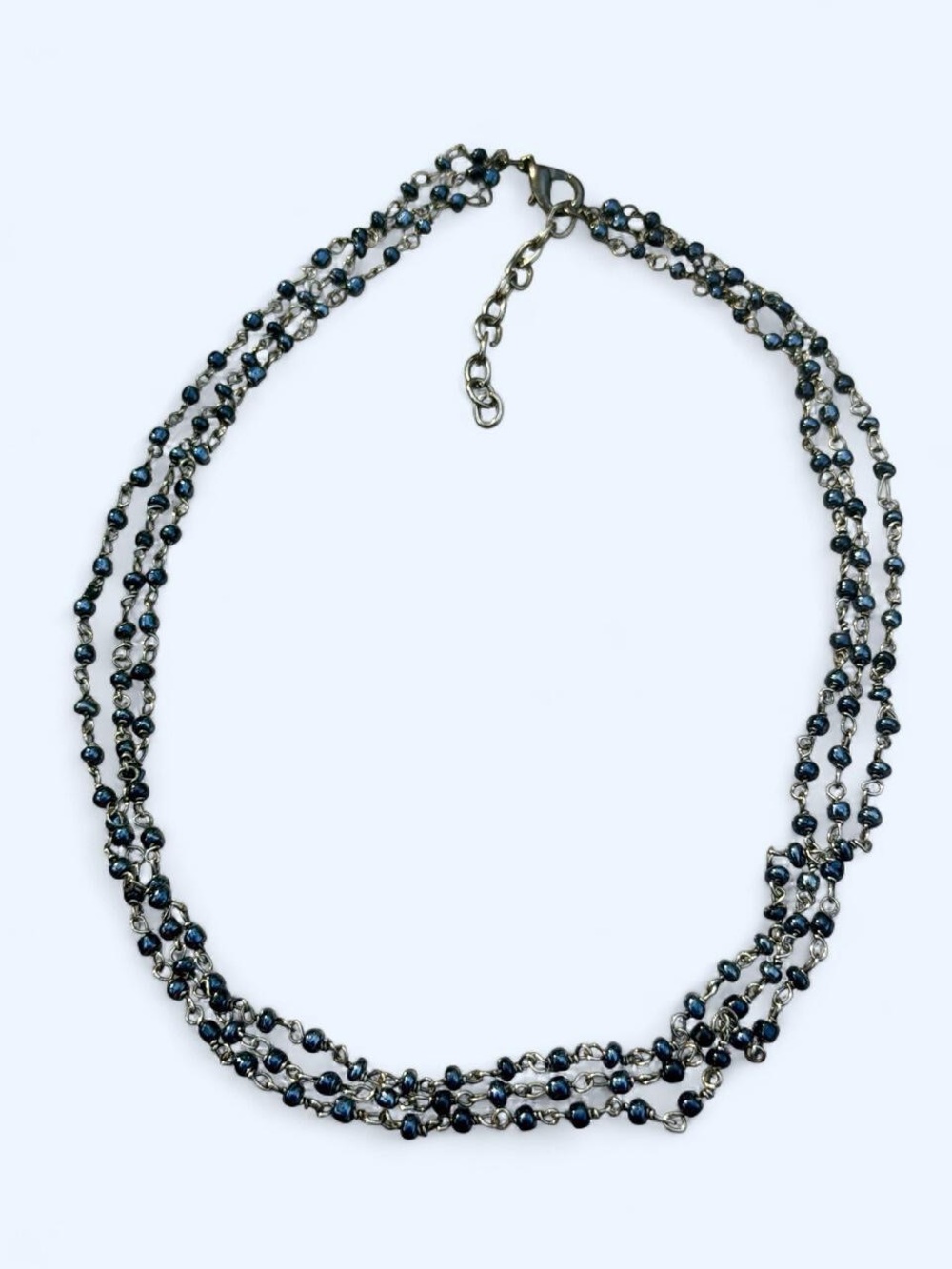 Vintage Black Iridescent Multi Strand Rosary Link Choker Plus Extender